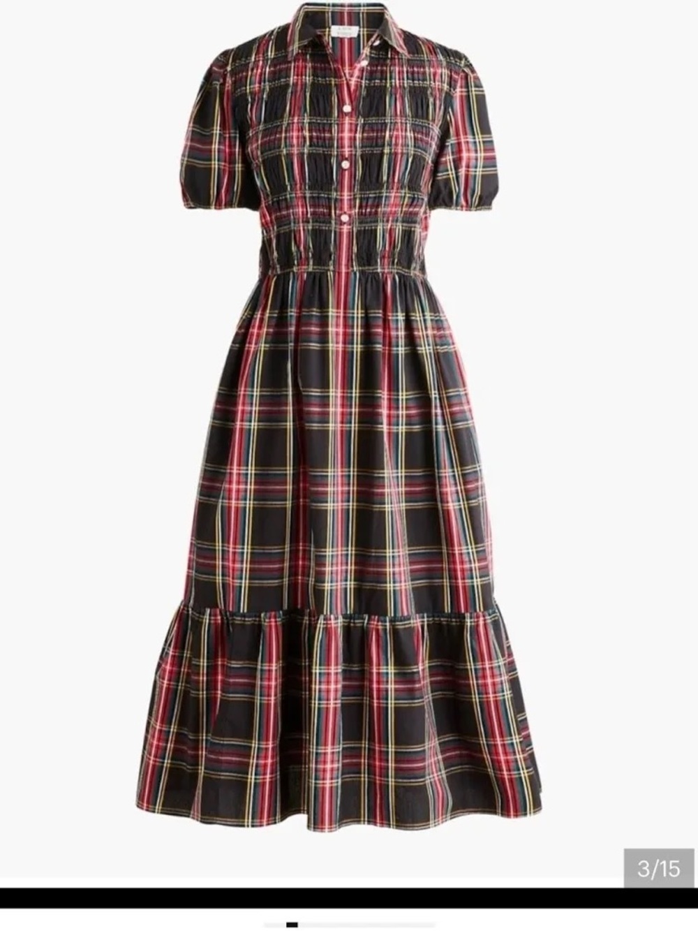 J. Crew Factory Tartan Smocked Midi Dress